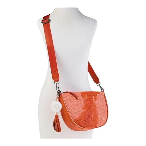 Sharif Legacy Marbleized Quilted Leather Rose Crossbody Color: Tangerine Marble